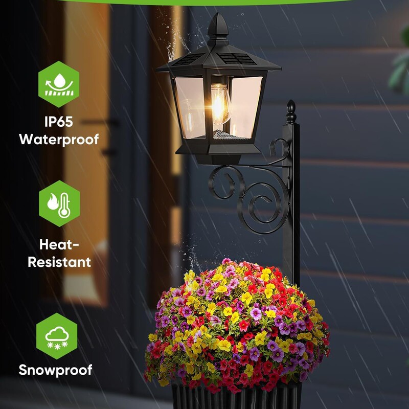 Outdoor Flower Pot 2-in-1 Floor Lamp Waterproof Wall-Mounted Solar Decorative Light Garden Terrace Front Porch Warm White Light