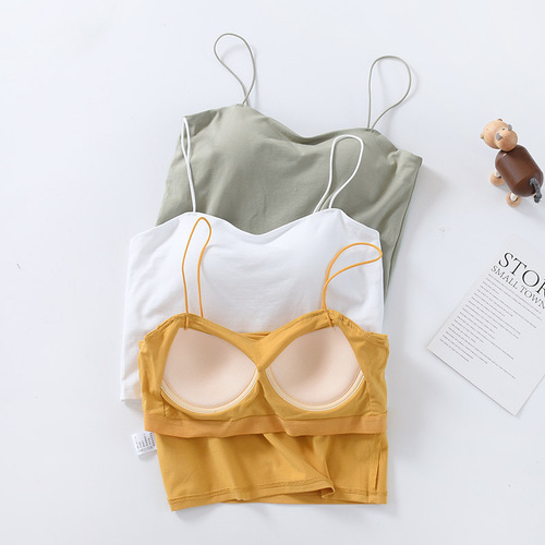 Cotton Modal with padded straps all-in-one bra-free tube top women's vest short navel-baring chest-wrapped bottoming shirt