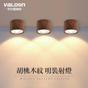 Open-mounted Spotlight Round Non-owner Light Household Anti-glare Wood Grain Background Wall Corridor Aisle Non-opening Living Room Downlight
