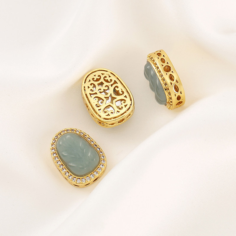 Inlaid with Natural Blue Water Jade, Gold-Plated Gourd Round Beads, Barrel Beads, Spacer Beads, Pendant DIY Bracelet Necklace Jewelry Accessories