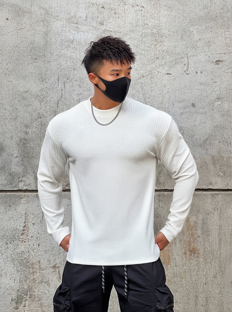 Men's Long Sleeve Workout Shirt Casual Gym Tee American Style Loose Fit Breathable Athletic Top for Basketball Running And Training_viptrois.com