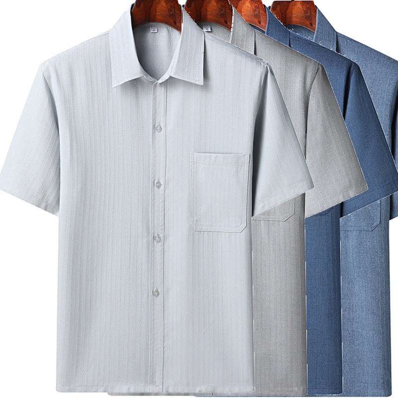 Dad Clothes Middle-aged and Elderly Short-sleeved Casual Cotton and Linen Shirt Summer Loose Men's Grandpa Elder Shirt Dad Men's Clothing