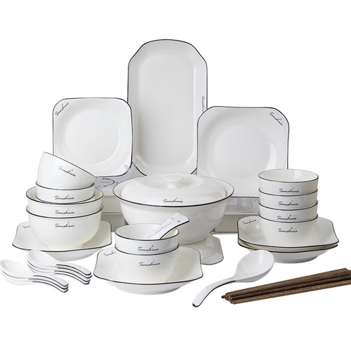  new dish set Nordic style household ceramic tableware simple rice bowl plate soup noodle bowl microwaveable