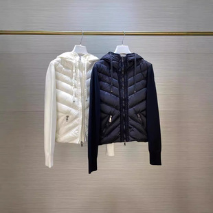 2024 new m mengjia wool knitted down jacket goose down ladies twill stitching slim hooded coat autumn and winter