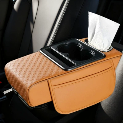 Armrest box pad — Multifunctional Cup Holder, Car Tissue - embossed-orange