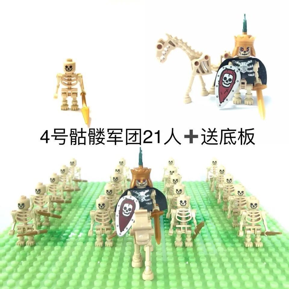 古代士兵积木玩具拼装骨头人仔恶灵骑士军团骷髅人偶假面亡灵模型
