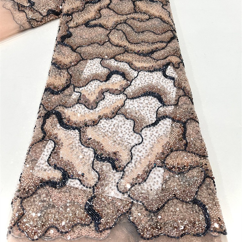 Textura ondulada multicolor industria pesada diamante de alta densidad lenteja tela de tubo de perlas vestido de boda moda tela de vestido