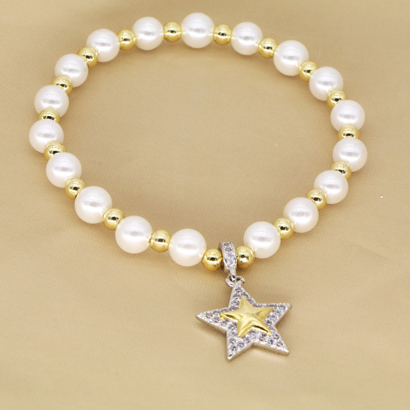 1 Piece Quantity Modern Style Classic Style Geometric Star Heart Shape Zircon Shell Pearls Copper Wholesale Bracelets