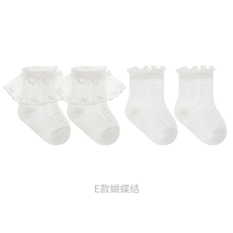 Calcetines para niñas Calcetines de algodón de tubo medio de princesa de encaje transpirable ultrafino de verano Calcetines de bebé de boca suelta deshuesados