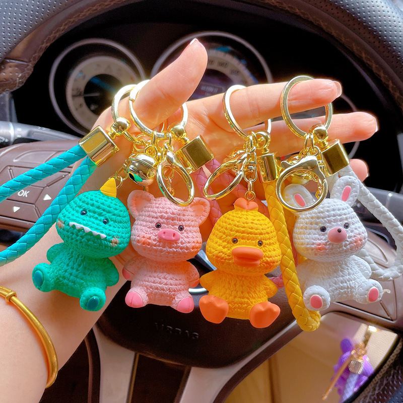 Cartoon resin wool yellow duck keychain creative couple schoolbag dinosaur pendant women's exquisite car key chain