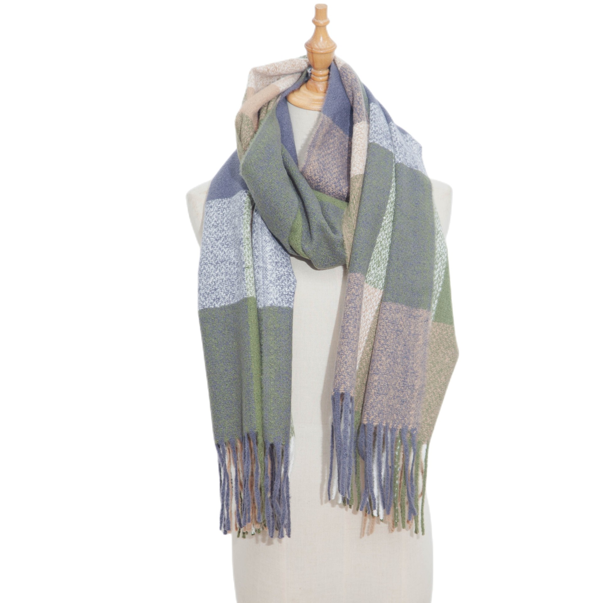 Lattice Pattern Women's Casual Simple Style Lattice Polyester Tassel Scarf