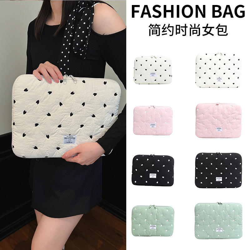 Korean Heart-Shaped Embroidered Clutch Bag iPad 11inch Tablet Bag Polka Dot Embroidery Thread 14inch Laptop Bag
