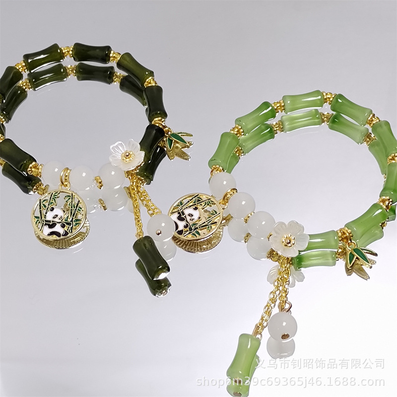 Dongling jade bamboo panda bracelet small fresh students new Chinese peach blossom high bracelet manufacturers wholesale Dongling jade bamboo panda bracelet small fresh students new Chinese peach blossom high bracelet manufacturers wholesale
