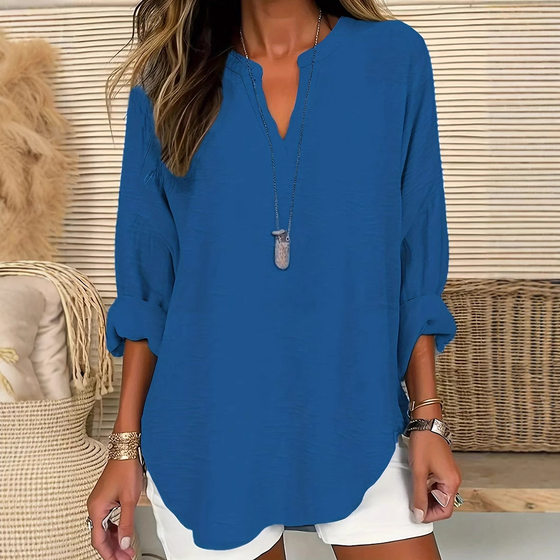 2025 cross-border foreign trade Europe and the United States ebay Amazon wish explosions women's autumn and winter v-collar cotton and linen pure plus size shirt