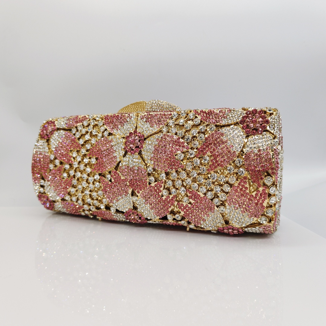 Túi clutch nữ đính kim cương hoa anh đào dự tiệc Âu Mỹ — Màu hồng