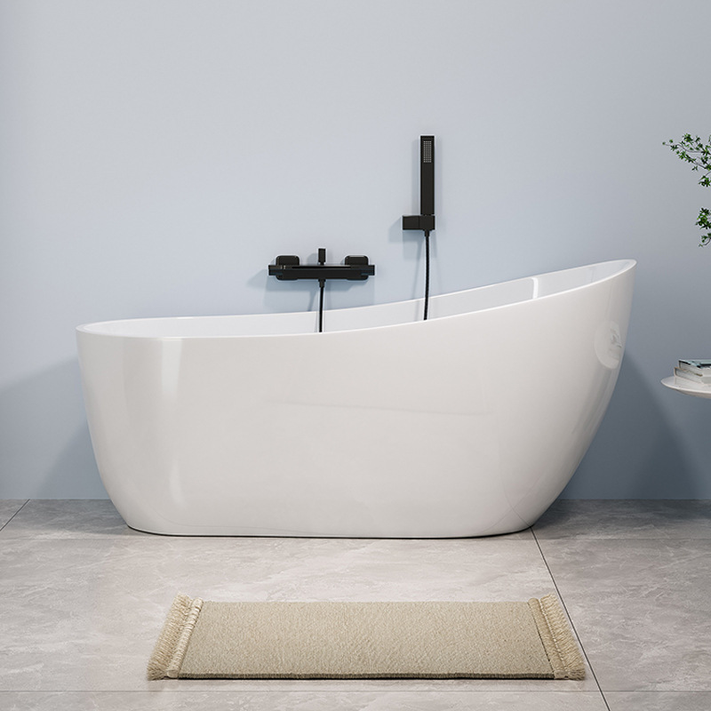 Acrylic Freestanding Bathtub with Large Backrest, Chaise Lounge Bathtub for Guesthouses and Hotels, Designer Creative Moon-Shaped Bathtub