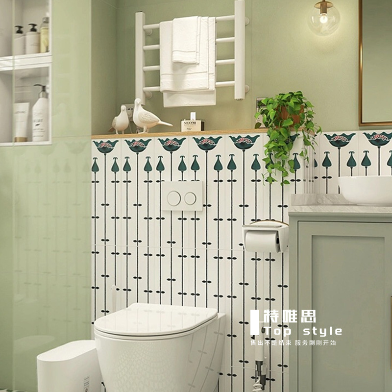 Green Moroccan Bathroom Tile Retro French Enamel Tile Bathroom Wall Tile Kitchen Balcony Floor Tile