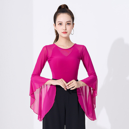 Latin dance tops for women new modern dance waltz ballroom dance bell sleeve tops practice performance clothes
