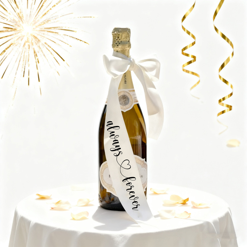 跨境专供婚香槟瓶装饰丝带Always&Forever蝴蝶结飘带婚庆布置用品|undefined