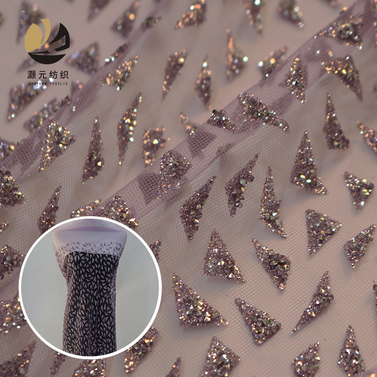 2024 nuevo hilo de malla de malla hexagonal tela de malla hecha a mano diamante polvo fino vestido de boda tela de mujer