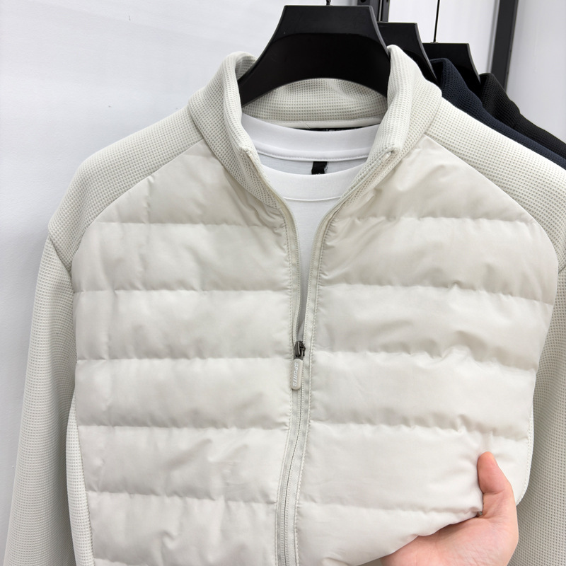 Men's lightweight cotton jacket with a wool blend stand-up collar, featuring a patchwork design, perfect for outdoor sports and casual wear in the 2026 autumn/winter season Men's lightweight cotton jacket with a wool blend stand-up collar, featuring a patchwork design, perfect for outdoor sports and casual wear in the 2026 autumn/winter season