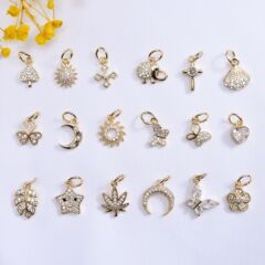 保色14k包金ペンダントアクセサリージルコン蝶星愛ペンダントアクセサリーdiyブレスレットビーズペンダント