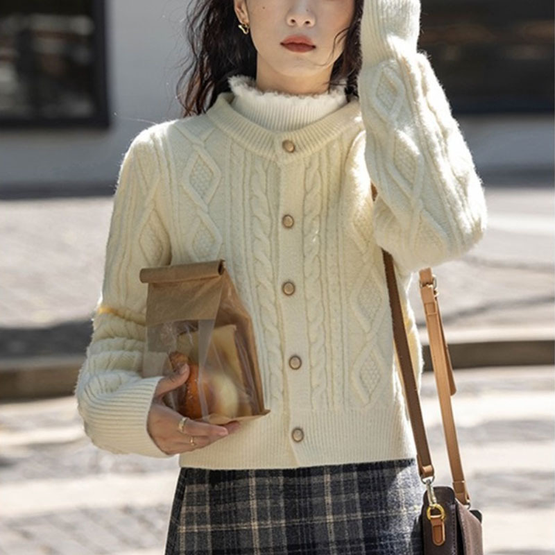 Cuello redondo de punto cardigan 2023 Otoño Nuevo estilo Coreano giro diseño flojo color sólido corto nicho suéter para las mujeres image 7