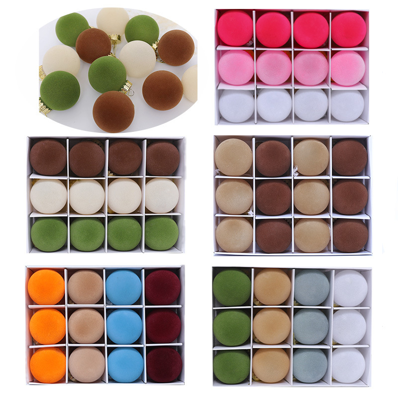 Nuevo flocado bola de Navidad pet plástico ornamento de Navidad 6cm12PCS varios colores colgante de árbol de navidad