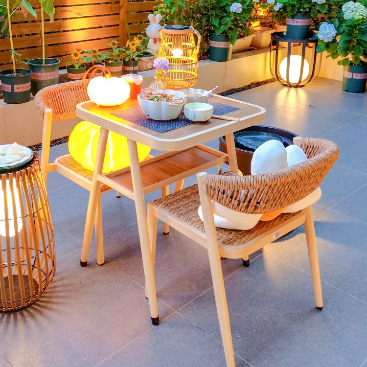 Marseille Balcony Table and Chair Combination Small Apartment Simple Casual Arrangement Sun Protection Tea Table Dining Table Rattan Chair Three-piece Set
