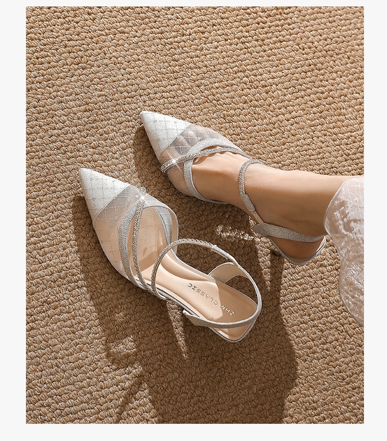 Sandal cao gót nữ mũi nhọn quai mảnh phong cách Pháp — BQ163 Bạc chi tiết 20