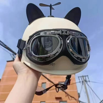 sun protection for summer, lightweight, and – Motosiklet kaskı (dəbilqə) - 3c-certified-milky-white-black-cat-ears-sunglasses-black-windmill