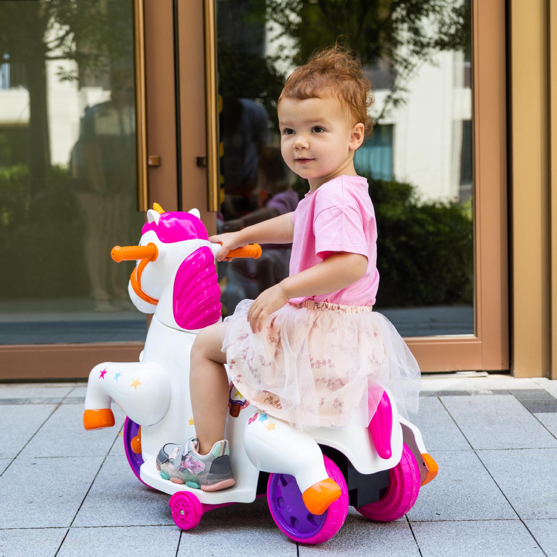 Haier Fort Toys Coche de juguete eléctrico para niños Engrosamiento Carga Niños y niñas Bebés Unicornio Educación temprana Música Puzzle