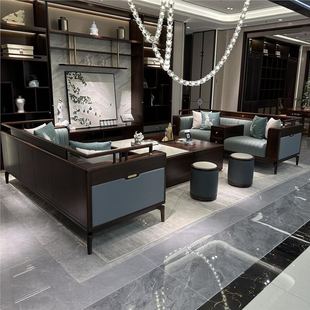 Full Case Club House, Mansion, Large Flat Floor, New Chinese Style Ebony Solid Wood Sofa, Modern Simple Bedroom