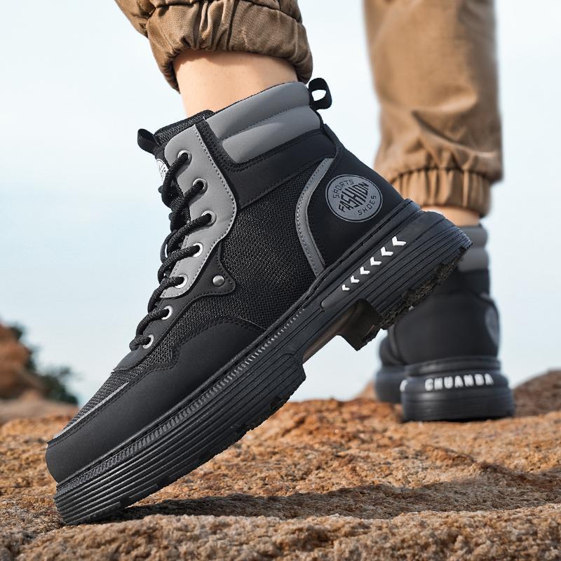 2024 otoño nuevos zapatos de hombre de alta altura, zapatos transpirables de malla, zapatos de estilo Martin, botas de trabajo, zapatos de moda casuales, explosiones en vivo