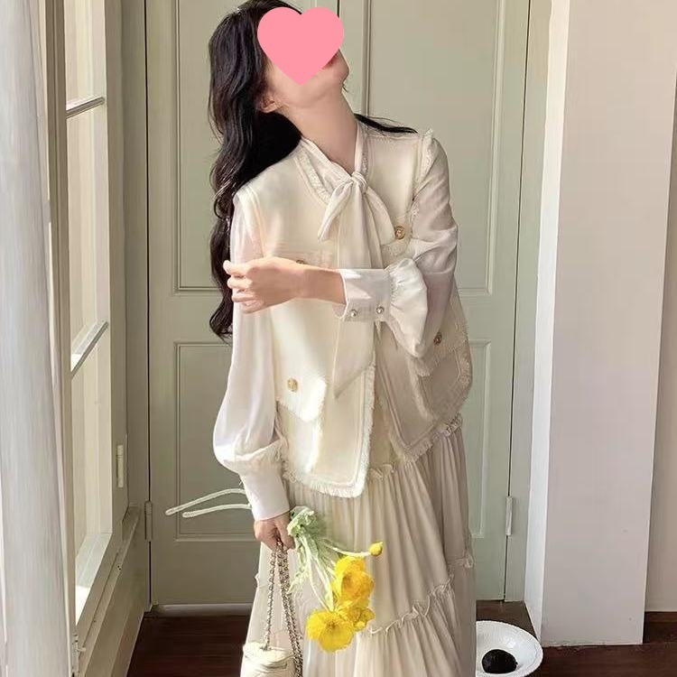 法式气质连衣裙女春秋新款大方得体感小香风马甲裙子套装|undefined