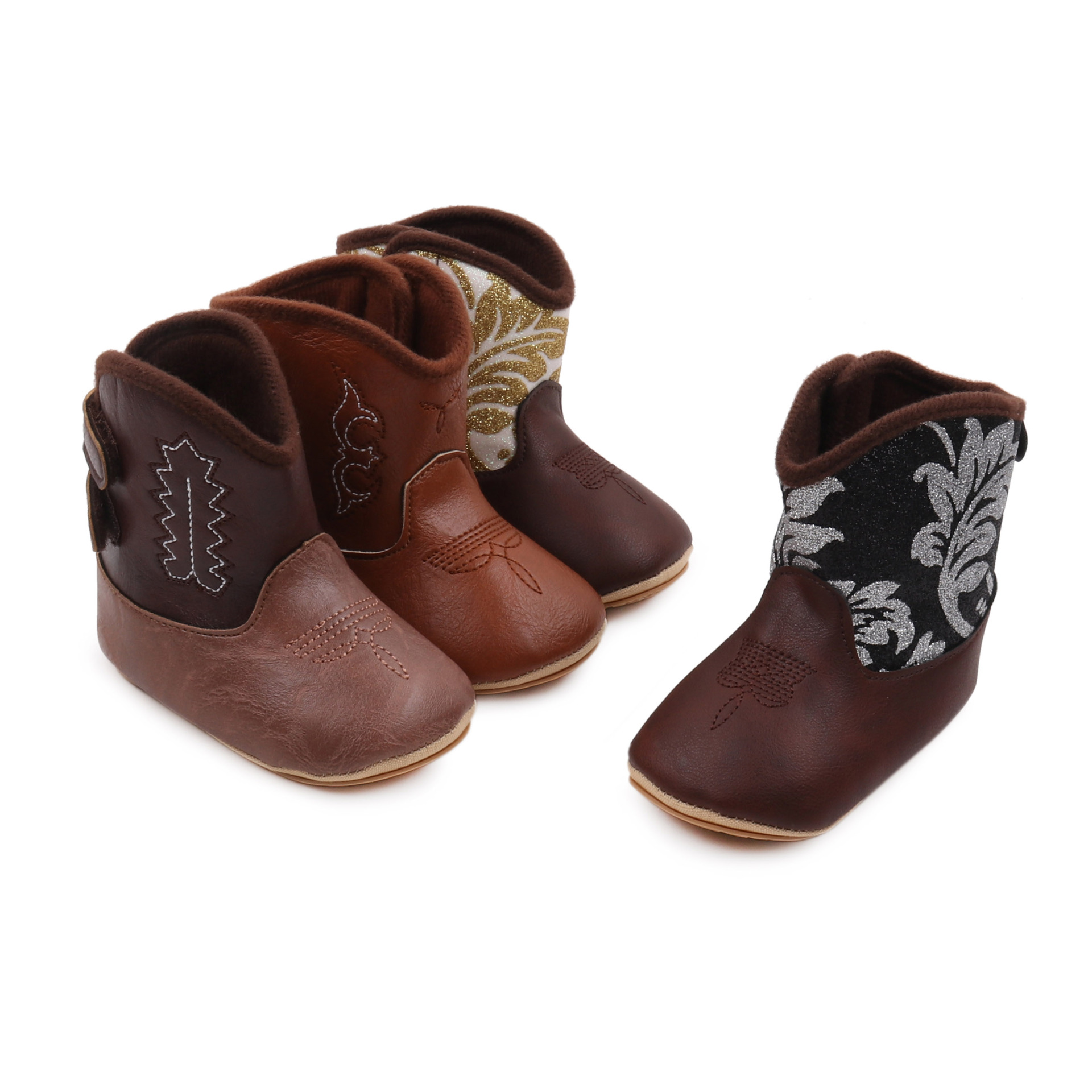0-12 Ay Western Kovboy Yüksek Üst PU Deri İşlemeli Bebek Botları BJZ3166_voghion.com