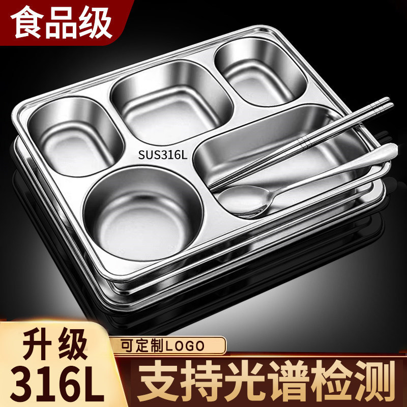 316 Stainless Steel Compartmented Lunch Box for Adults, Five-Compartment Lunch Box for Office Workers, Cafeteria-Specific Compartmented Meal Tray