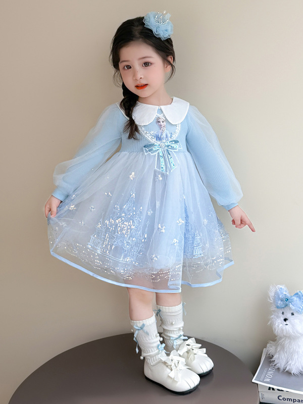 女童爱莎连衣裙春秋装洋气2025新款儿童公主裙女宝宝秋季网纱裙子|undefined