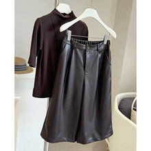 高奢黑色西装pu皮裤女2025秋冬高腰显瘦直筒宽松休闲七分阔腿靴裤