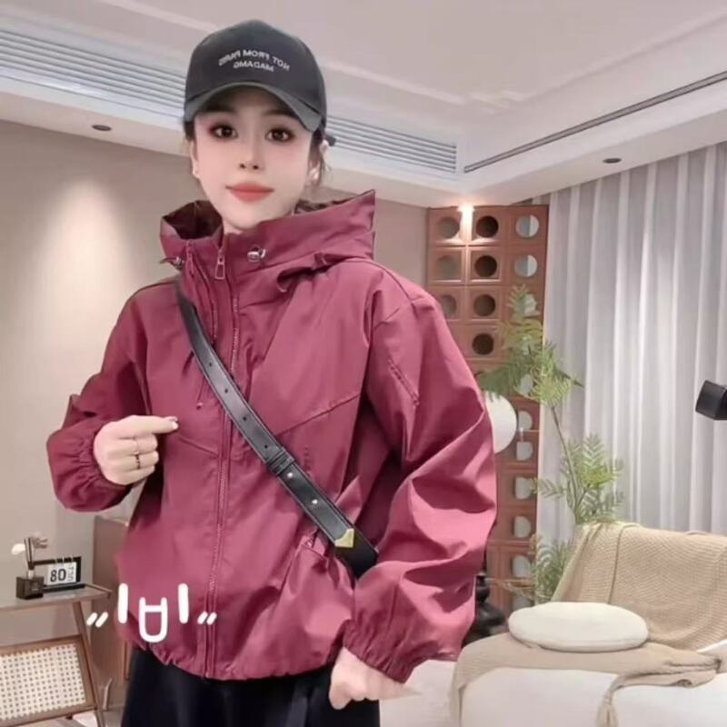 短款设计感冲锋衣外套女2025秋级韩版宽松别致小个子连帽夹克上衣|undefined