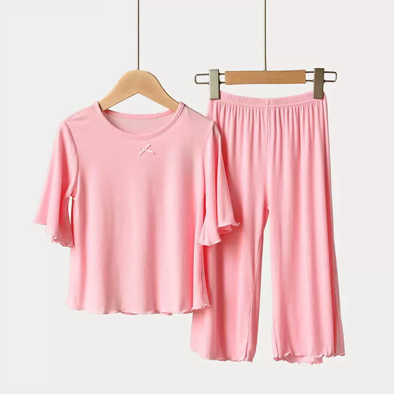 儿童家居服男女童夏季2025新款透气外出空调服两件套睡衣套装