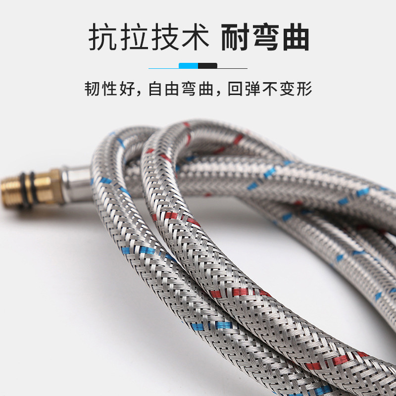 304 acero inoxidable rojo y azul trenzado manguera metálica a prueba de explosiones mesa lavabo grifo frío y caliente tubo de entrada de agua tubo de alambre de acero