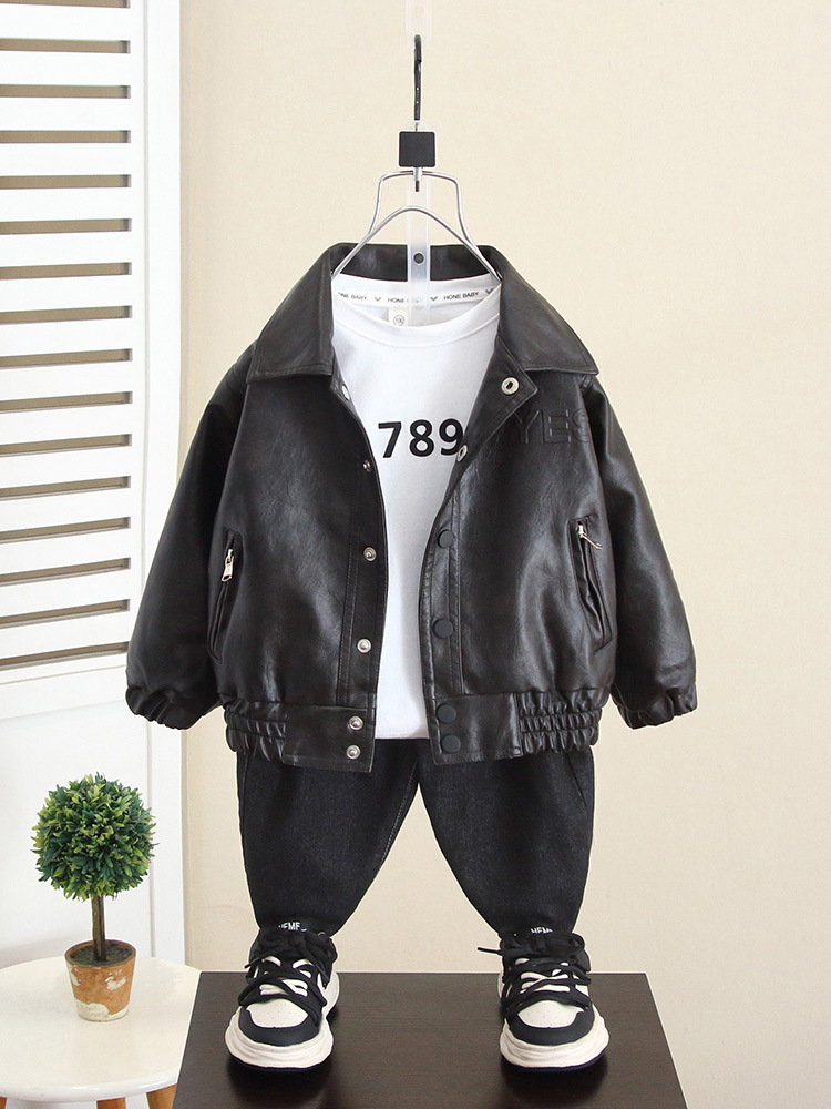 5964 Chaqueta de niño Chaqueta de cuero de estilo occidental para bebé de otoño 2025 Nuevo estilo Chaqueta de primavera y otoño para niños image 1