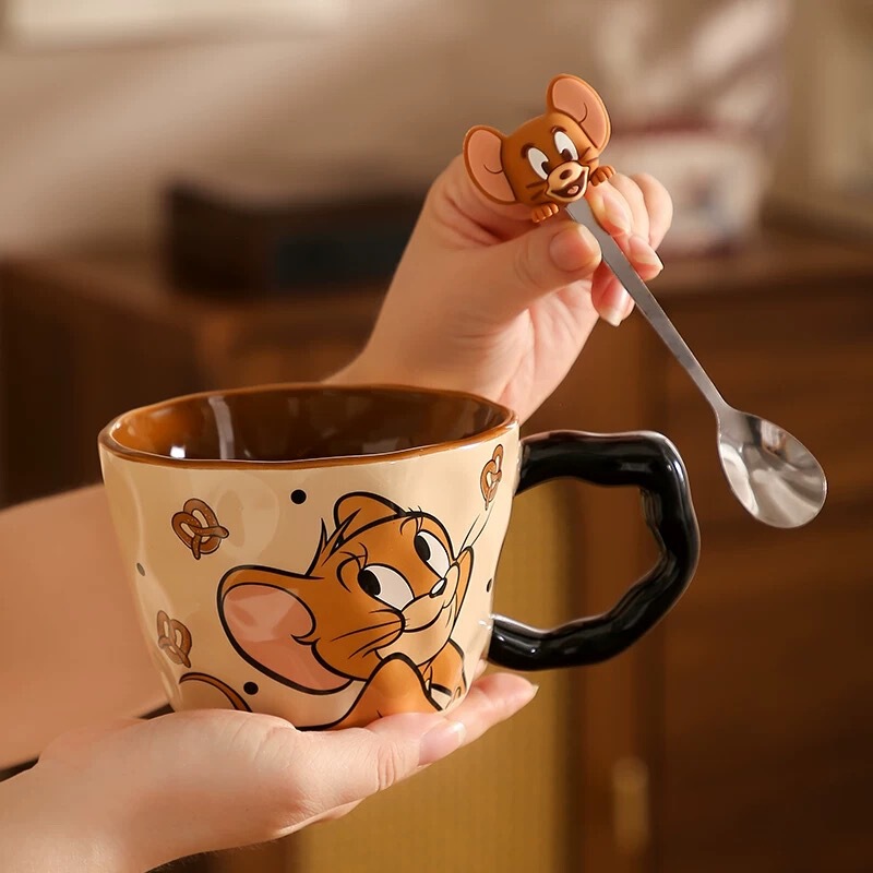 猫和老鼠马克杯大容量可爱陶瓷杯带勺学生早餐牛奶杯生日礼物礼品|undefined