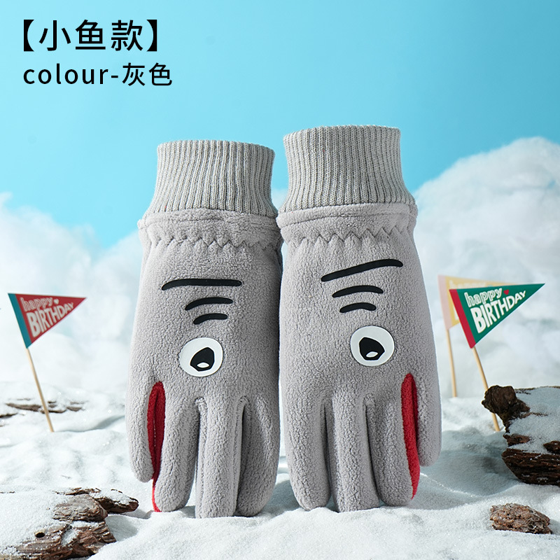 卸売子供用漫画柄滑り止め手袋、裏起毛厚手保温手袋、アウトドアスポーツ防水滑り止めスキー手袋