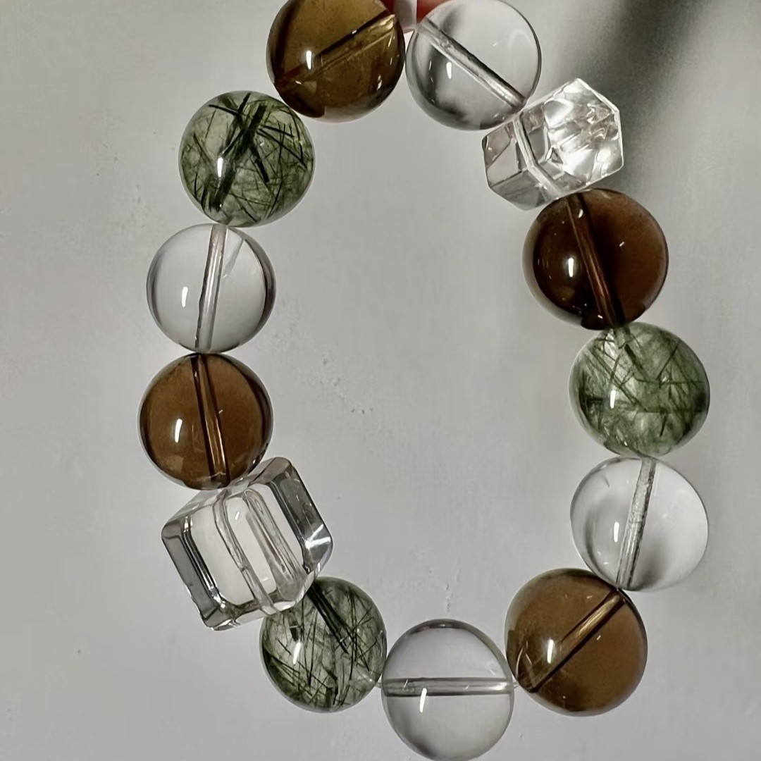 Natural Crystal Bracelet With Green Rutilated Quartz Beads_voghion.com