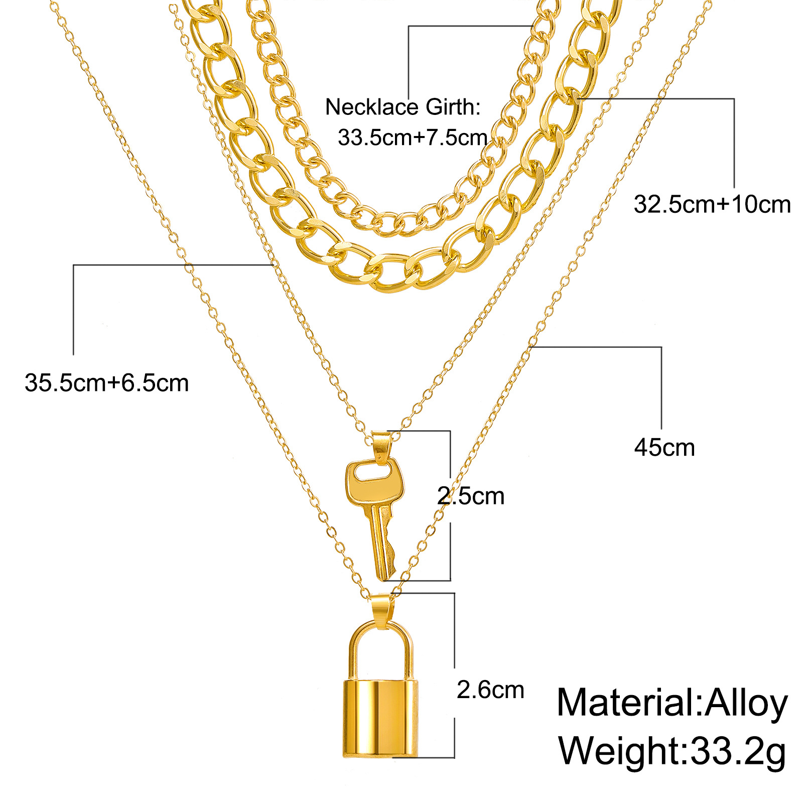 Personality Trend Thick Chain Creative Key Lock Pendant Four-layer Necklace display picture 1