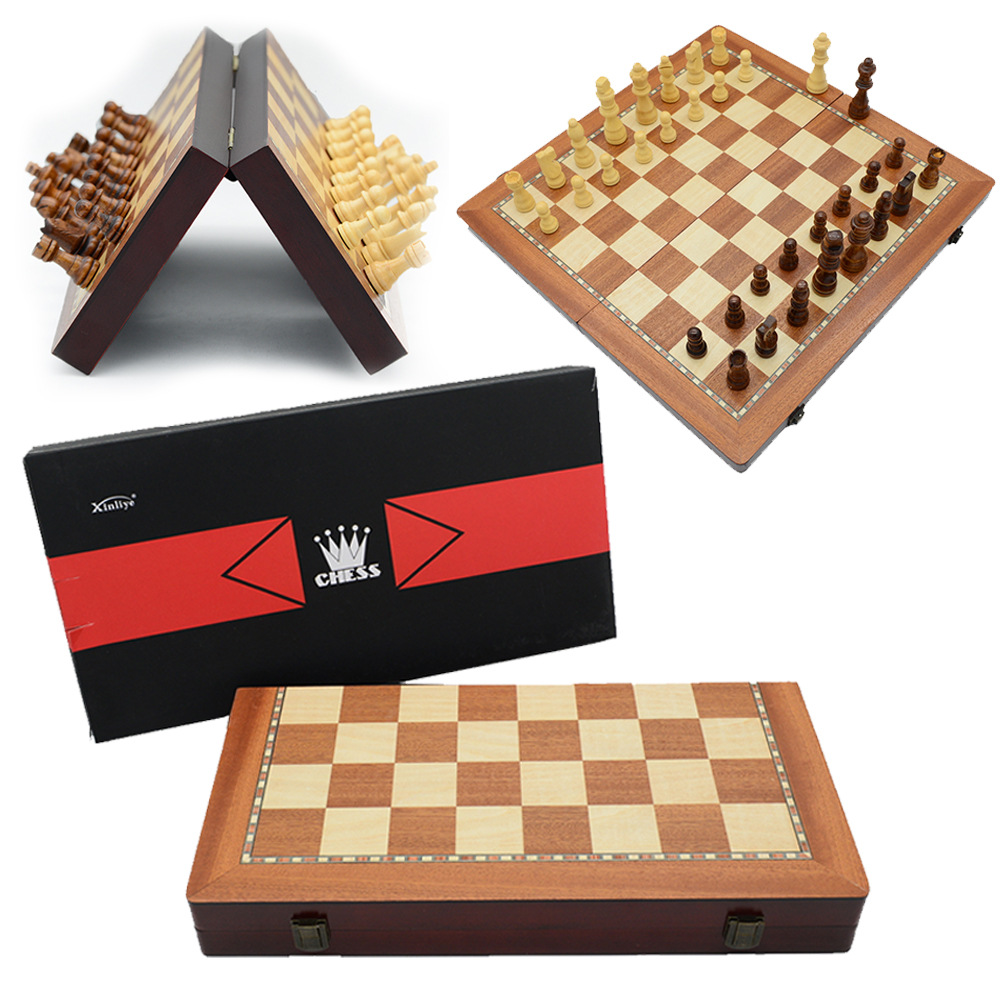 Magnetic New Double-sided Wooden Chess Set, Foldable And Portable,...