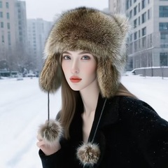小浣熊护耳帽美洲貉子毛雷锋霸王帽冬季保暖男女儿童成草帽子