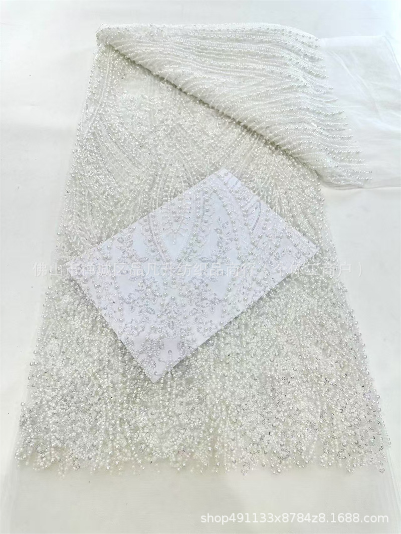 Tela de encaje bordada con cuentas de burbujas blancas Moda vestido de novia de alta costura Cena Moda Vestido de regalo para adultos Tela